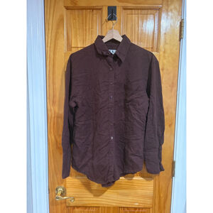 LEV Apparel Lagenlook Brown Linen Blend Oversize Button Down Shirt XS Minimalist